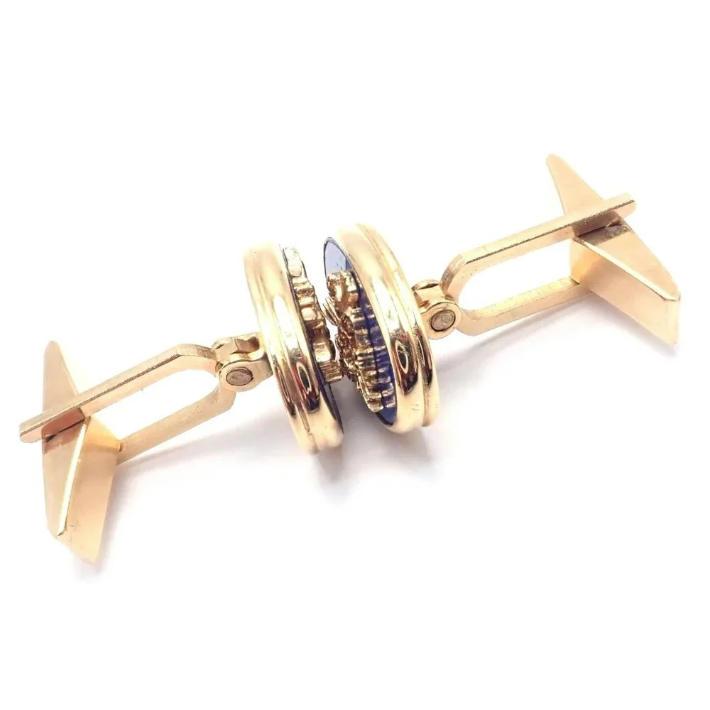 Authentic! Franklin Mint Faberge Imperial Eagle 14k Yellow Gold Lapis Cufflinks